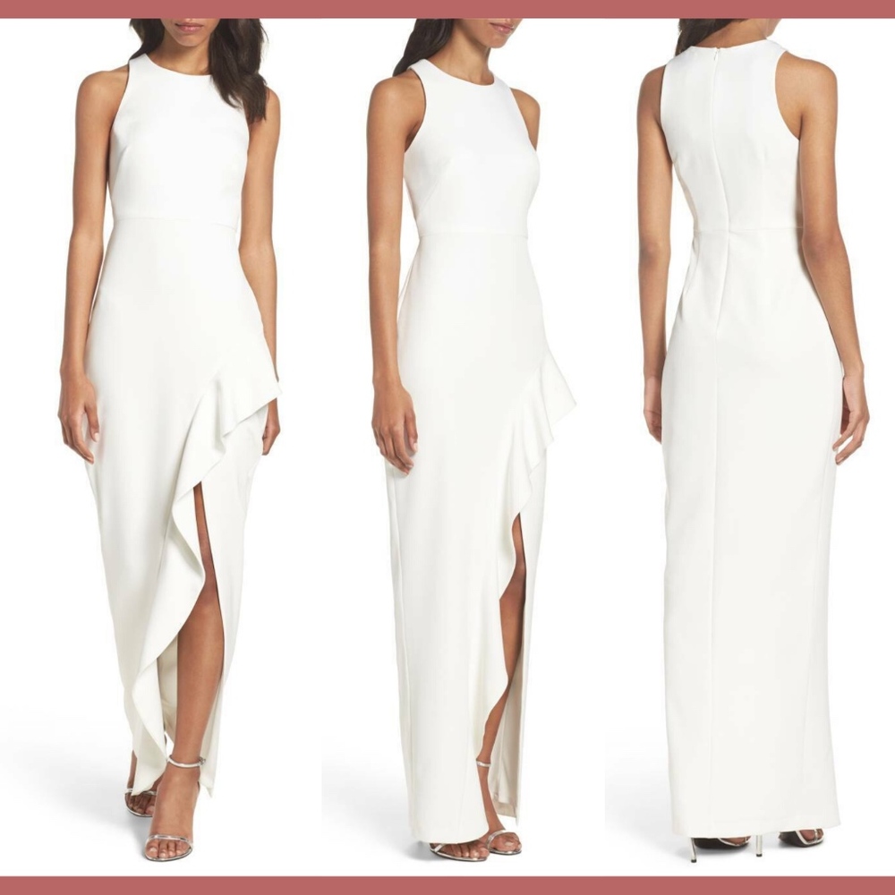 NEW $228 Xscape Ruffle‎ Column Gown Ivory [Size 4 ]